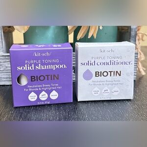 Kitsch Solid Bar Biotin Purple Toning Shampoo & Conditioner Combo New